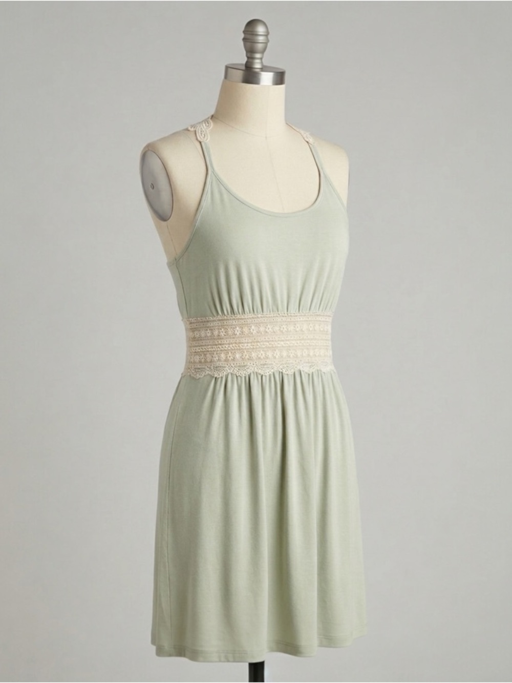 DKNY Mint Green Lace Waist T Back Slip Babydoll Dress Fairycore Coquette Large